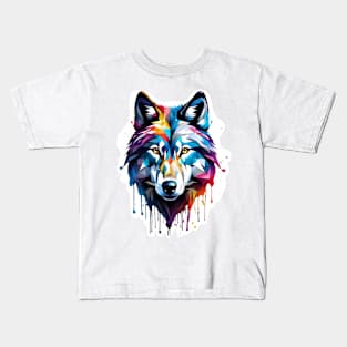 Wolf Head Dripping Rainbow Graffiti Kids T-Shirt